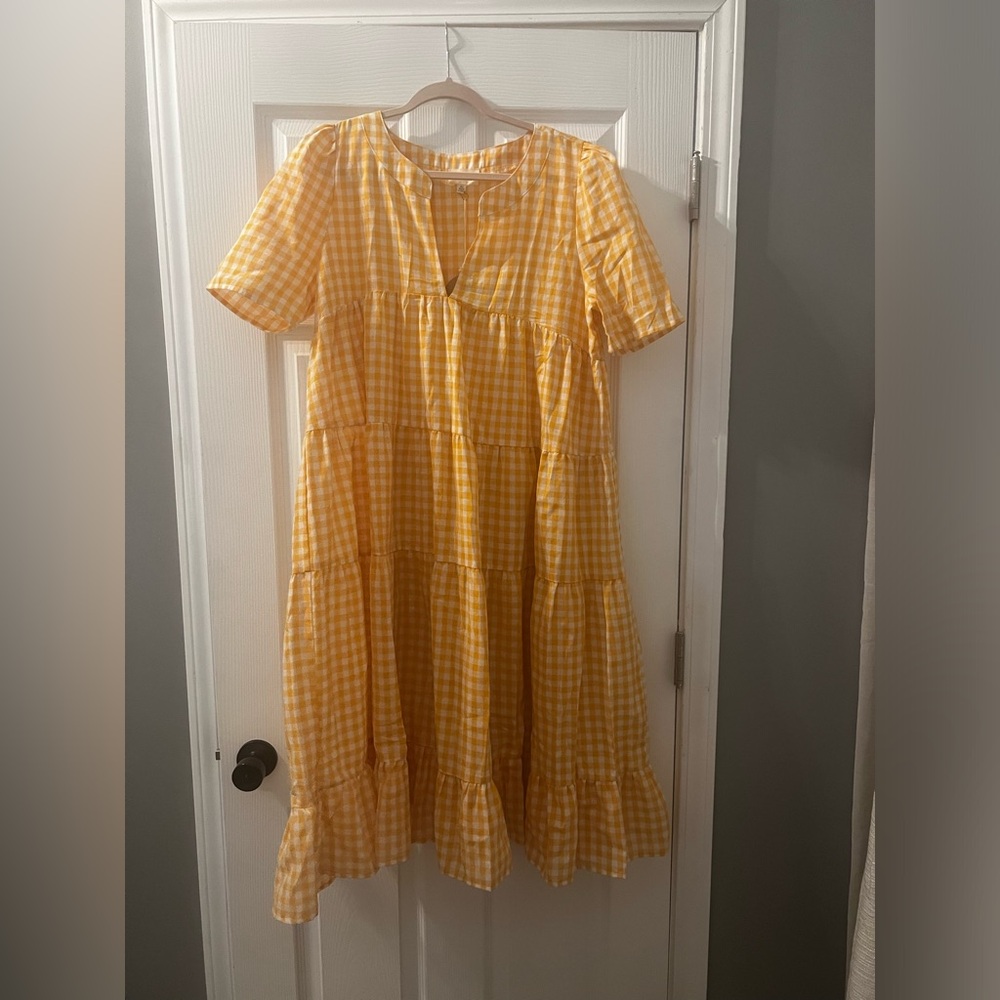 BiBi Yellow Gingham Midi Dress